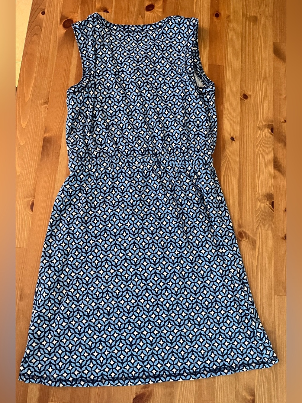 T by Talbots Blue Geometric Sleeveless Drawstring Mini Dress Small petite. - Picture 2 of 4